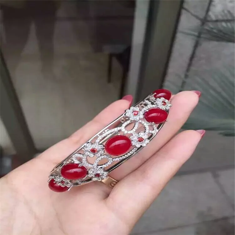KJJEAXCMY jemné šperky S925 Čistého striebra vložkou prírodné ruby medulla ženský štýl náramok rastlín meihua ozdoby