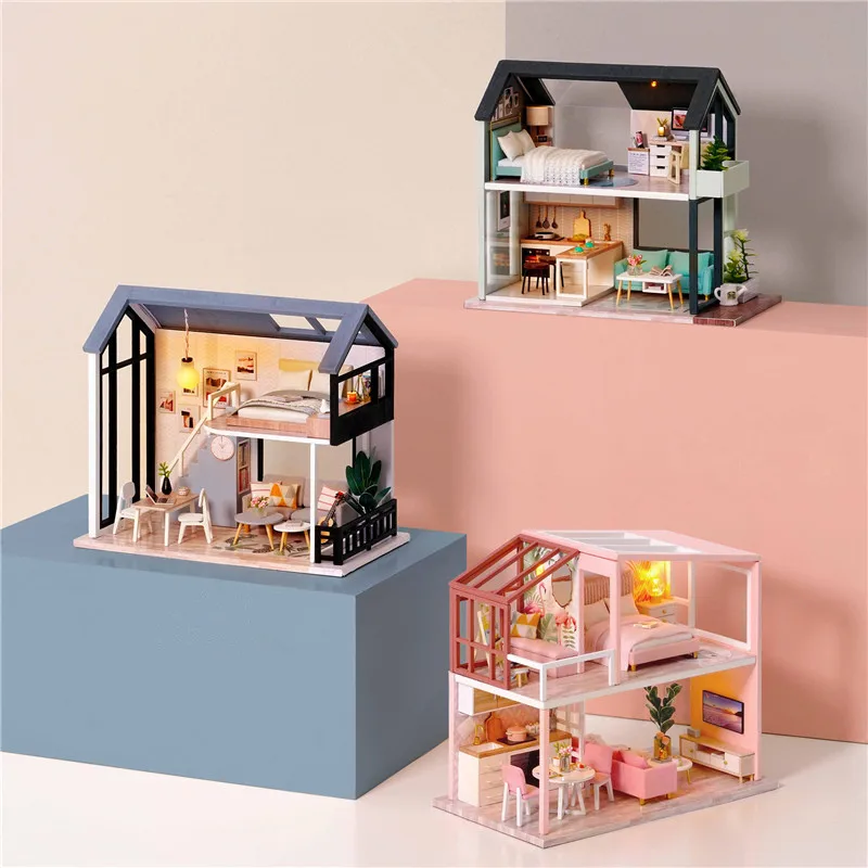Lol Bábiky Dom Nordic Malé Duplex stavbu Modelu Auta Doll House Nábytok Set Ručne zmontované Model Hračky Kreatívny Darček Juguetes