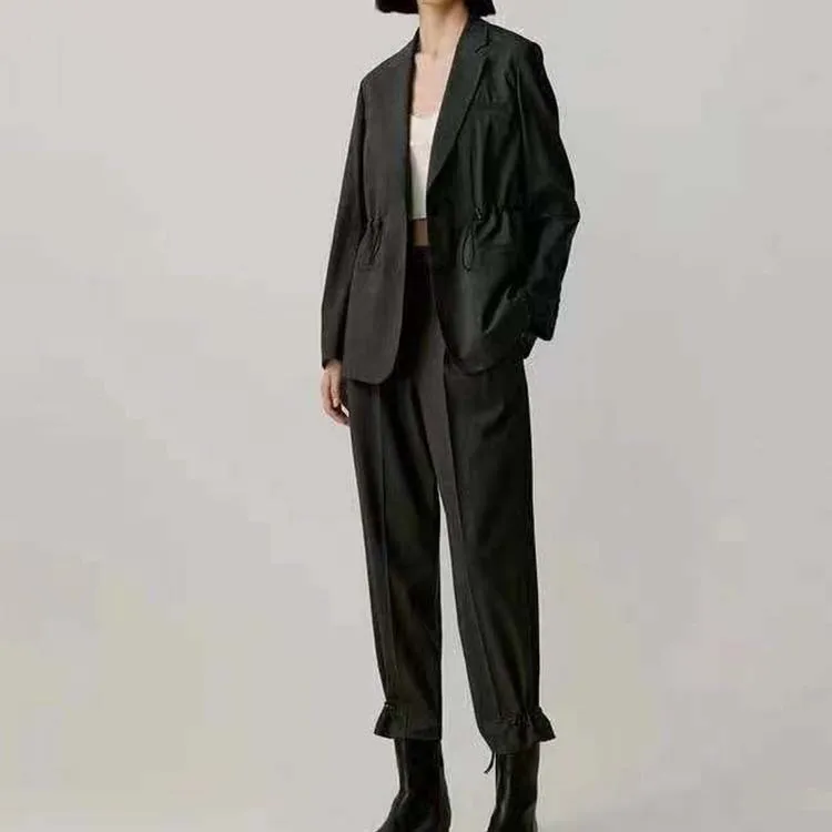 Móda sivý oblek jeseň a v zime temperament prímestských single-breasted vlna oblek elastický pás dizajn slim bunda