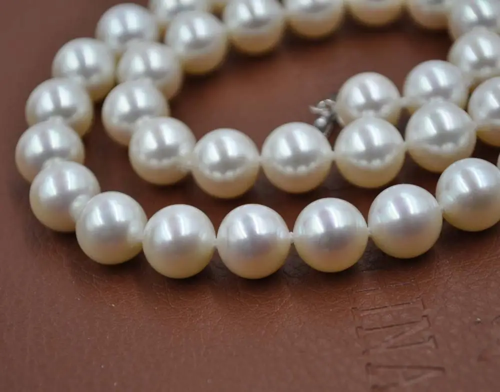 Najlepšie AAA 10 mm okrúhle biele skutočnou perlou náhrdelník G14K SPONA