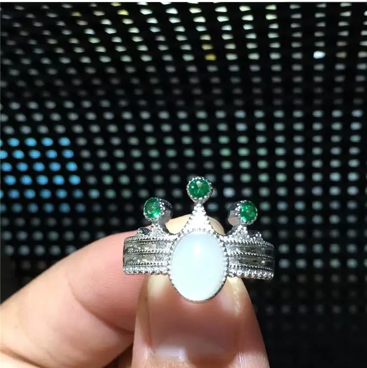 Natual Jade krúžok doprava Zadarmo Prírodné reálne Jape 925 sterling silver 6*8 mm Jemné šperky