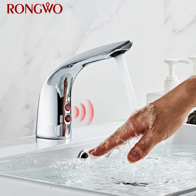 RONGWO Kúpeľňa Automatické Infračervené Umývadlo Ťuknite na položku Hands Free Touchless Senzor Ťuknite na Horúce, Studené Zmiešavač Vody Úsporné Indukčnej Povodí Batérie