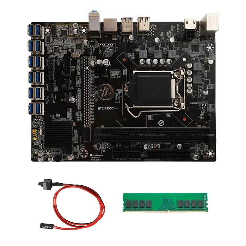 B250C BTC Ťažba Doske+DDR4 4GB 2666Mhz RAM+Switch Kábel 12XPCIE na USB3.0 Slot GPU LGA1151 základnej Doske Počítača