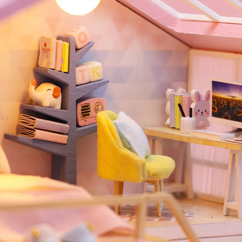 Diy Chata Mini Ručné Doll House Model Drevené Remeselné Stavebné Darček k Narodeninám Dieťa Hračku Dva-príbeh Home Pink Iny Štýl Dekorácie