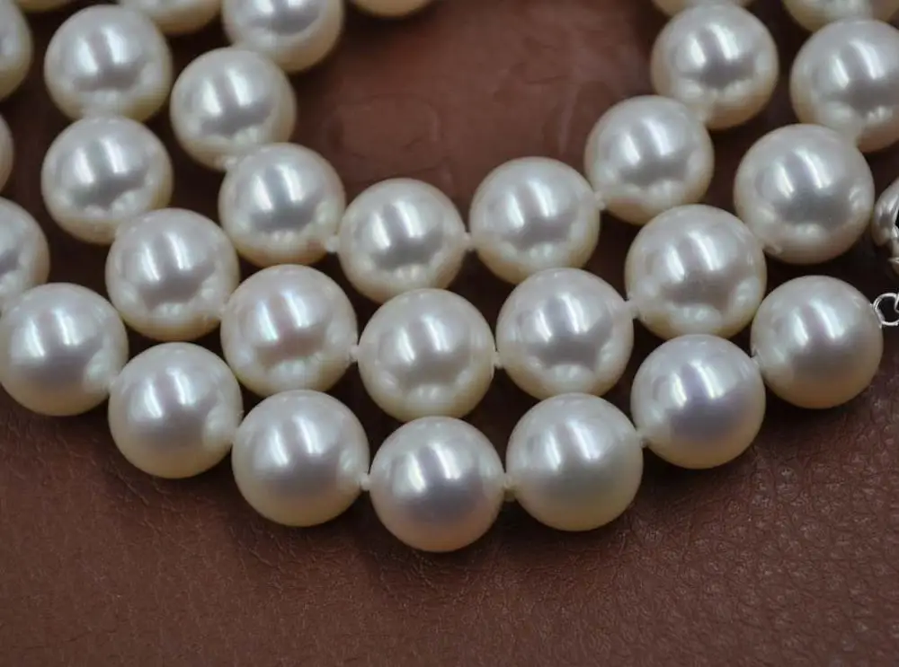 Najlepšie AAA 10 mm okrúhle biele skutočnou perlou náhrdelník G14K SPONA