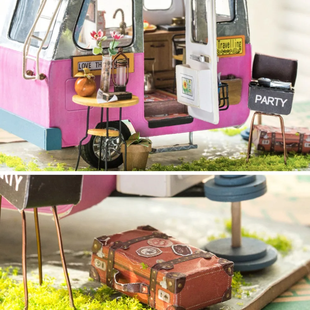 Robotime DIY Happy Camper s Nábytkom Deti, Dospelých, Malé Drevené Bábiky Dom stavanie modelov a Stavebníc domček pre bábiky Hračky DGM04