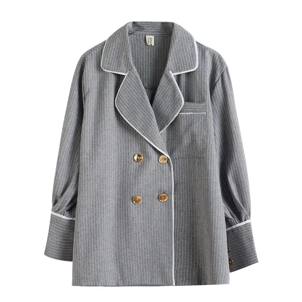 Sivé Pruhované Nadrozmerná Obleku Pre Ženy Sako Ženské Oblečenie dámske Jarné Zimné, Jesenné Bundy 2020 Žena D0315
