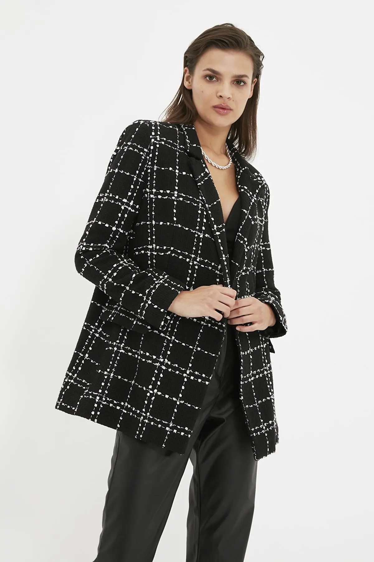 Zimné Jeseň Black Tweed Nadrozmerná Sako Ženy Sako Bunda Plus Veľkosť Veľkosť Vintage Office Lady Kabát Dvojité Breasted Elegantné Oblečenie