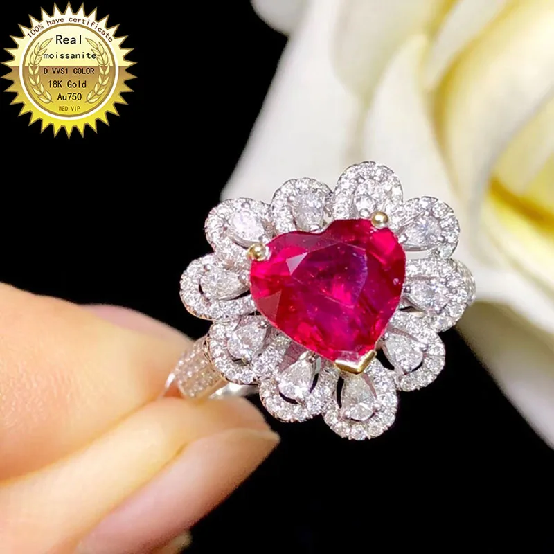 9K Zlatý prsteň Lab Vytvorili 2ct Ruby a Moissanite Diamantový Prsteň S vnútroštátne osvedčenie Ru-003