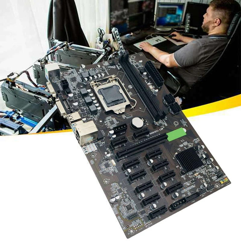 HOT-B250 BTC Ťažba Stroj základnej Doske 12 PCIE 16X Graf Kartu LGA1151 s SATA SSD120G+Chladiaci Ventilátor Podporu DDR4 VGA